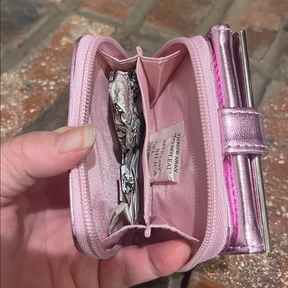 Pink Metallic Women's Trifold Wallet with Outside zip compartment EASTER - Picture 6 of 7